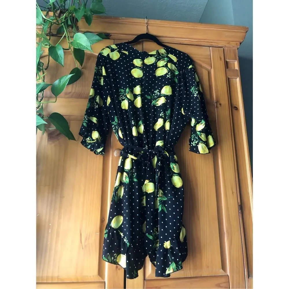 Boohoo LEMON POLKA DOT WRAP RUFFLE ROMPER SZ 20 - Picture 5 of 10
